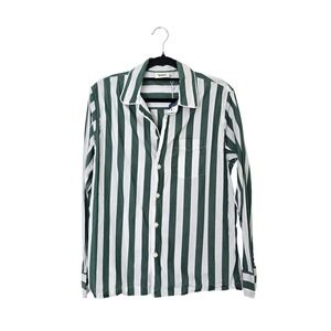 Sleepy Jones Pajama Shirt Women Medium Green NWT Striped Marina Button Down